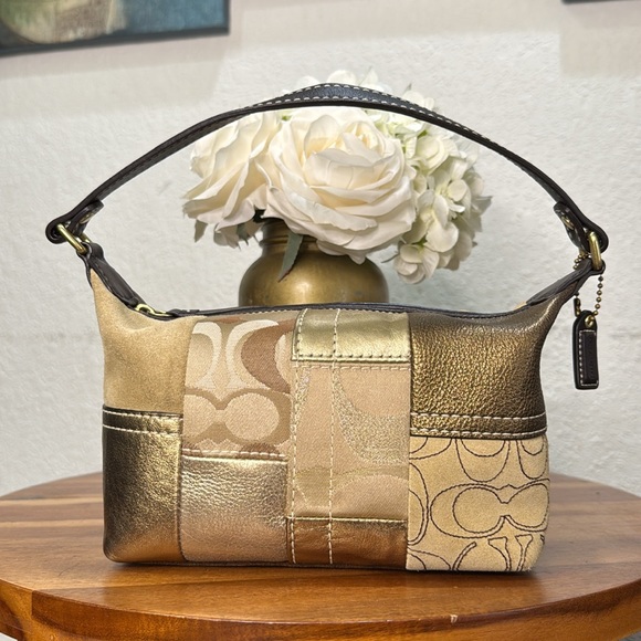 Coach Handbags - Coach Gold Patchwork Suede Small Purse Handbag